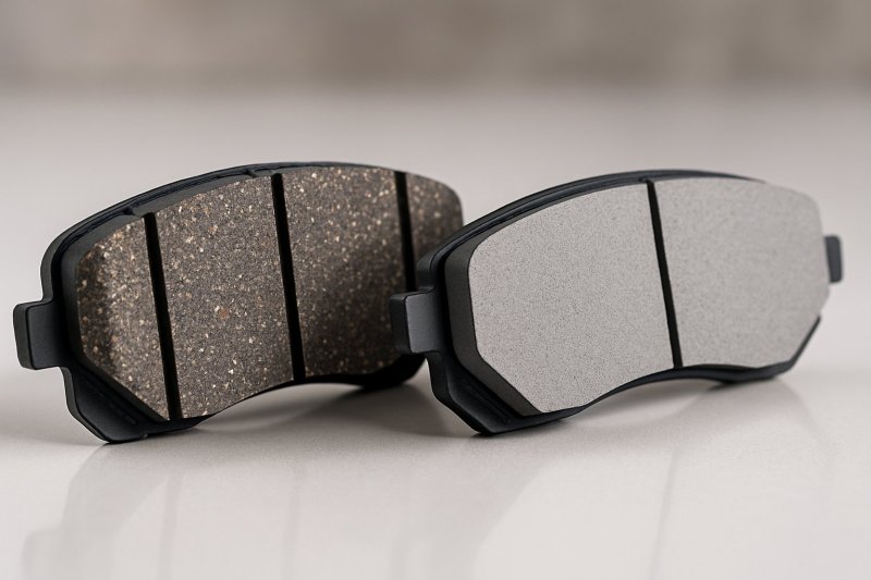 Semi-metallic brake pad close-up