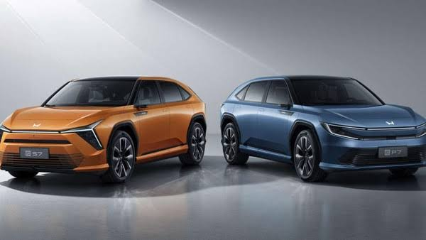DF Honda S7 2025 EV SUV available in orange and blue color options — side-by-side comparison showing exterior design flexibility for different market preferences, exported by Globalucar from China