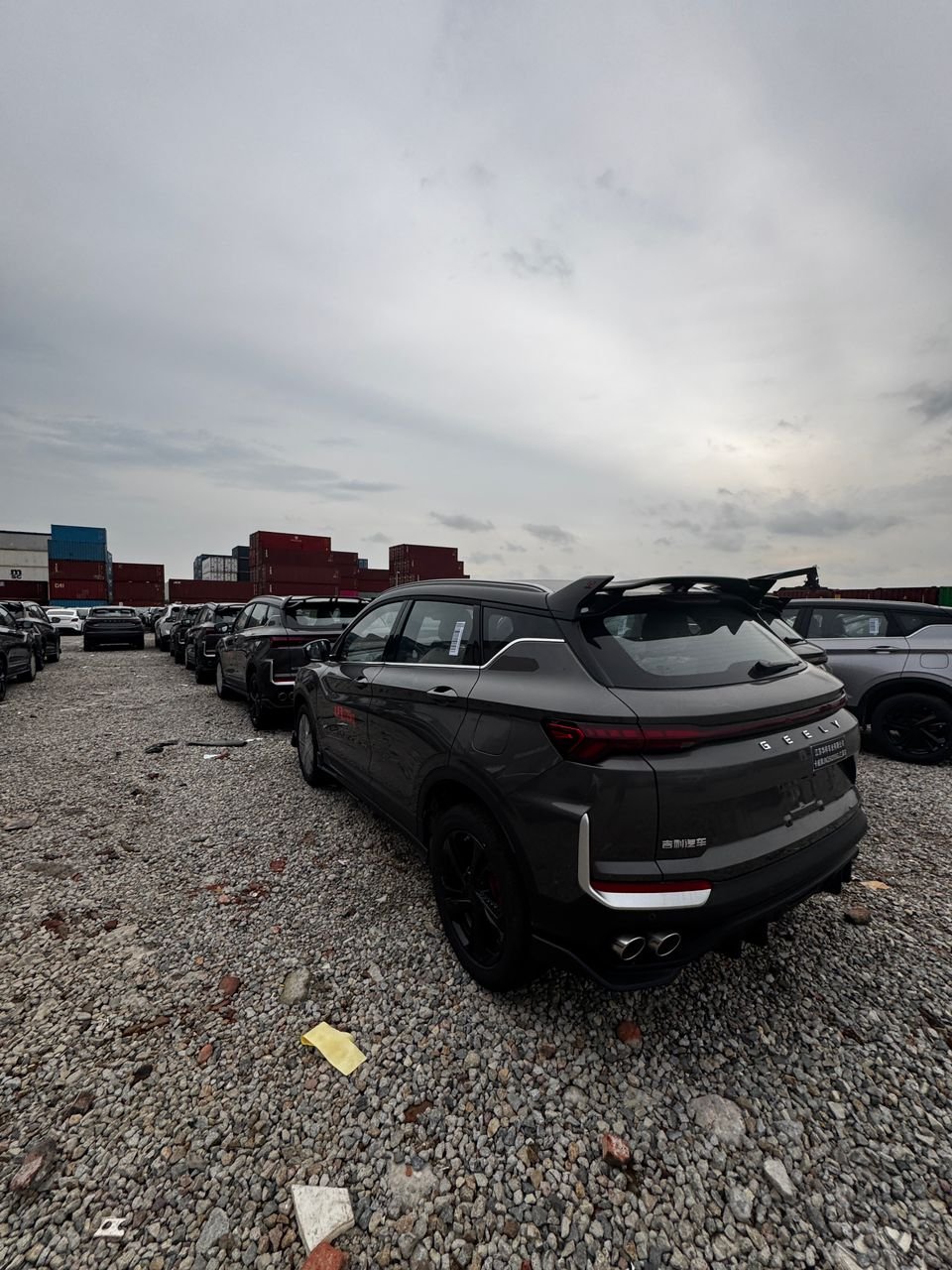 Geely Coolray units ready for export at Guangzhou Nansha Port yard - real photo