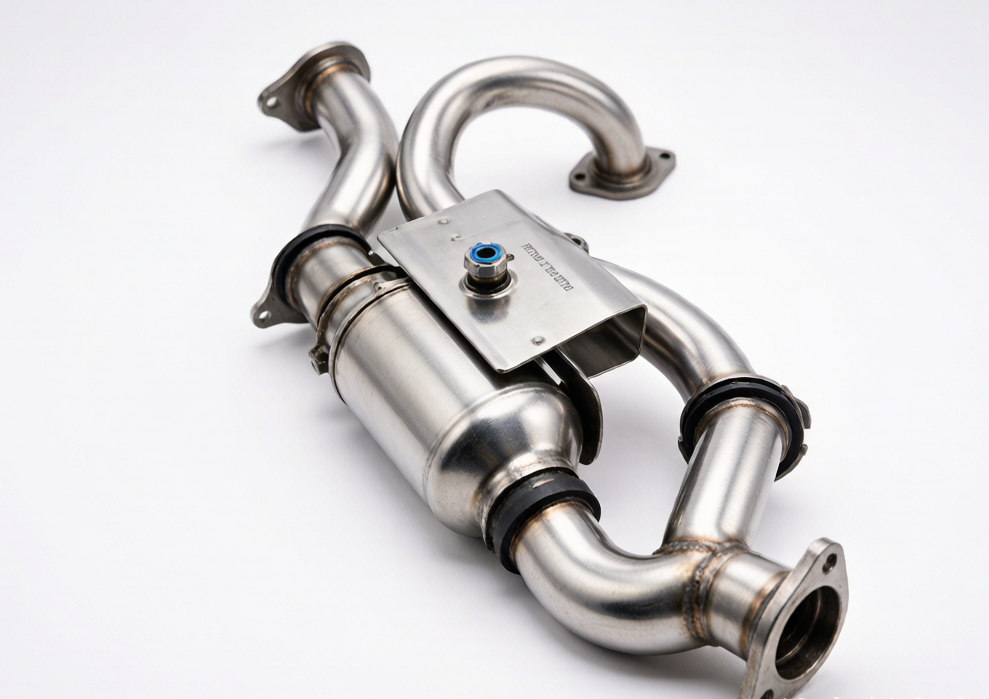 Hyundai Kia catalytic converter assembly with stainless steel body and heat shield — OEM-grade emission parts wholesale from Kingmay Auto Parts China for Elantra Tucson Sonata Sportage Santa Fe
