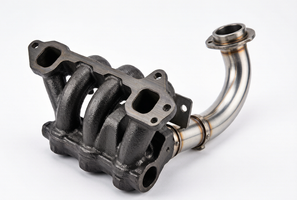 Hyundai Kia exhaust manifold with integrated catalytic converter — cast iron and stainless steel emission parts wholesale from Kingmay Auto Parts China