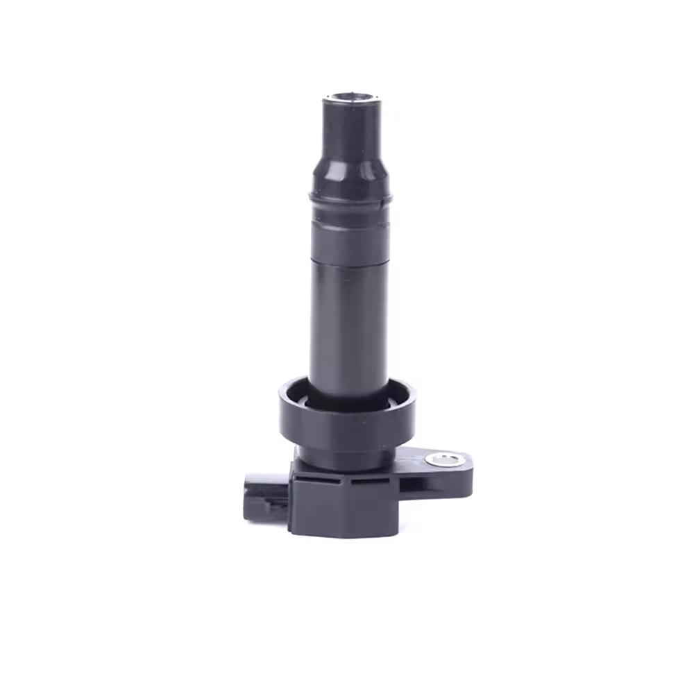 Hyundai Kia ignition coil front view — OEM-grade coil-on-plug with silicone boot and high-voltage terminal, compatible with Gamma, Nu, and Theta II engine families, from Kingmay Auto Parts China