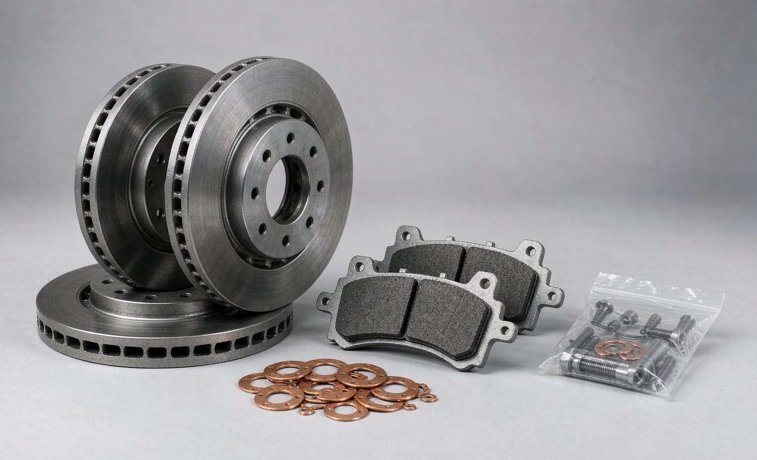 Toyota brake pads and brake rotors wholesale for Corolla, Camry and RAV4 — ceramic pad sets, vented rotors and shim kits with OE references 04465-0E060 and 43512-06200, OEM-grade FOB Guangzhou price ladder