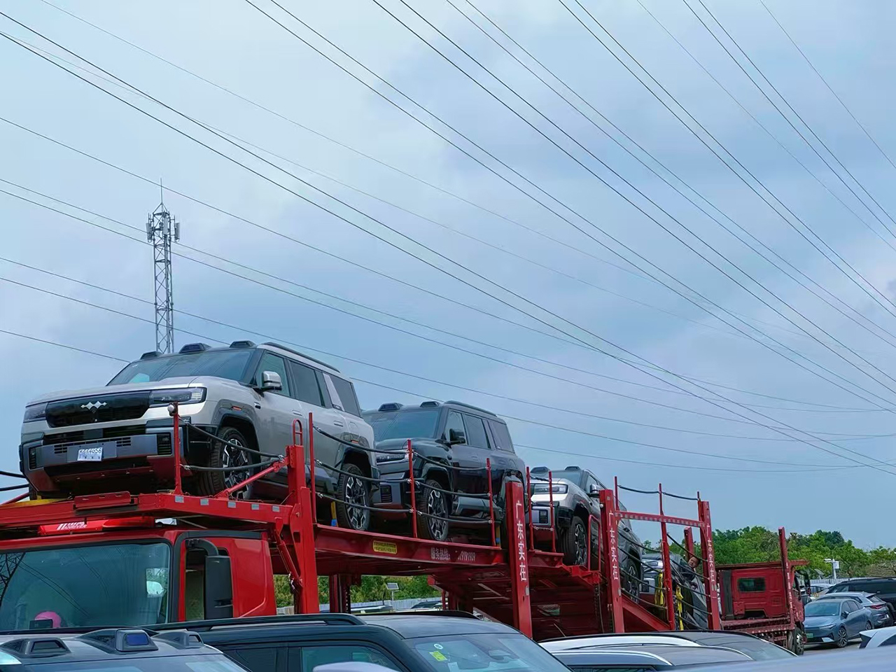 Cage transport vehicle loading at factory yard for car export China
