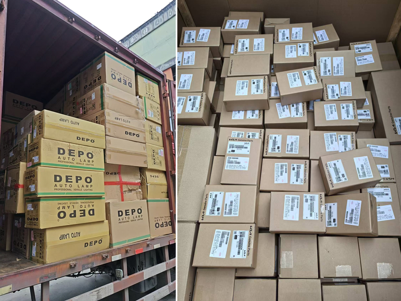 Auto parts palletized in 40ft container for bulk export from Guangzhou warehouse