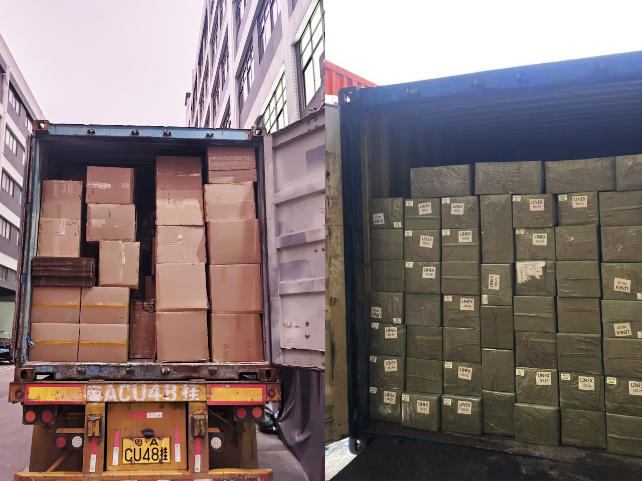 OEM auto parts organized by brand and system in export container